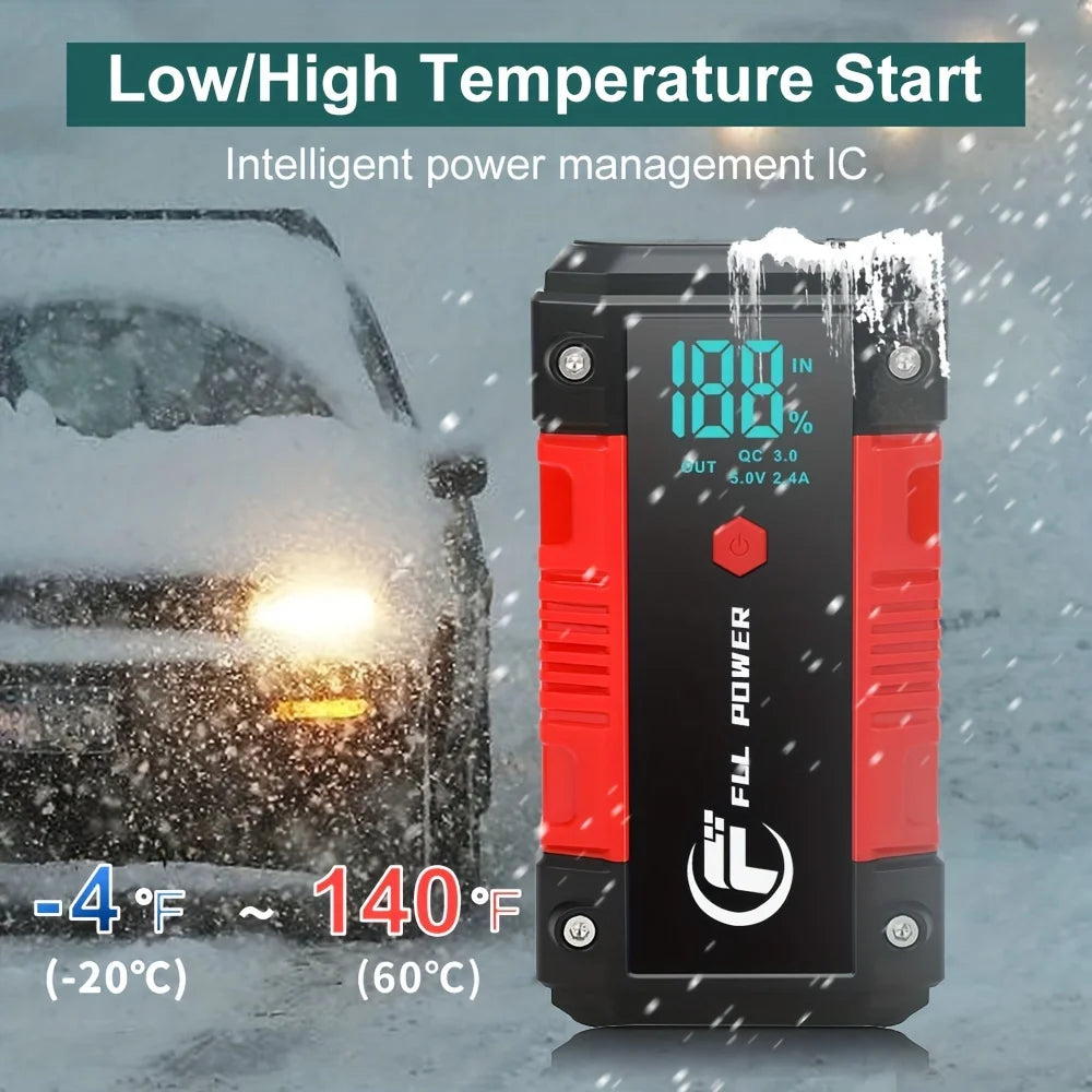 25800mAh 3500A Peak Car Jump Start Pack for up to 8.0L Gas and 7.0L Diesel, with LCD Display & Dual USB Output & 12V DC Output