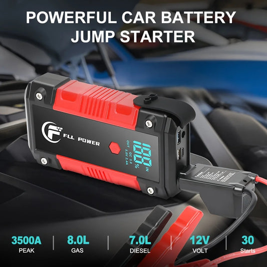 25800mAh 3500A Peak Car Jump Start Pack for up to 8.0L Gas and 7.0L Diesel, with LCD Display & Dual USB Output & 12V DC Output