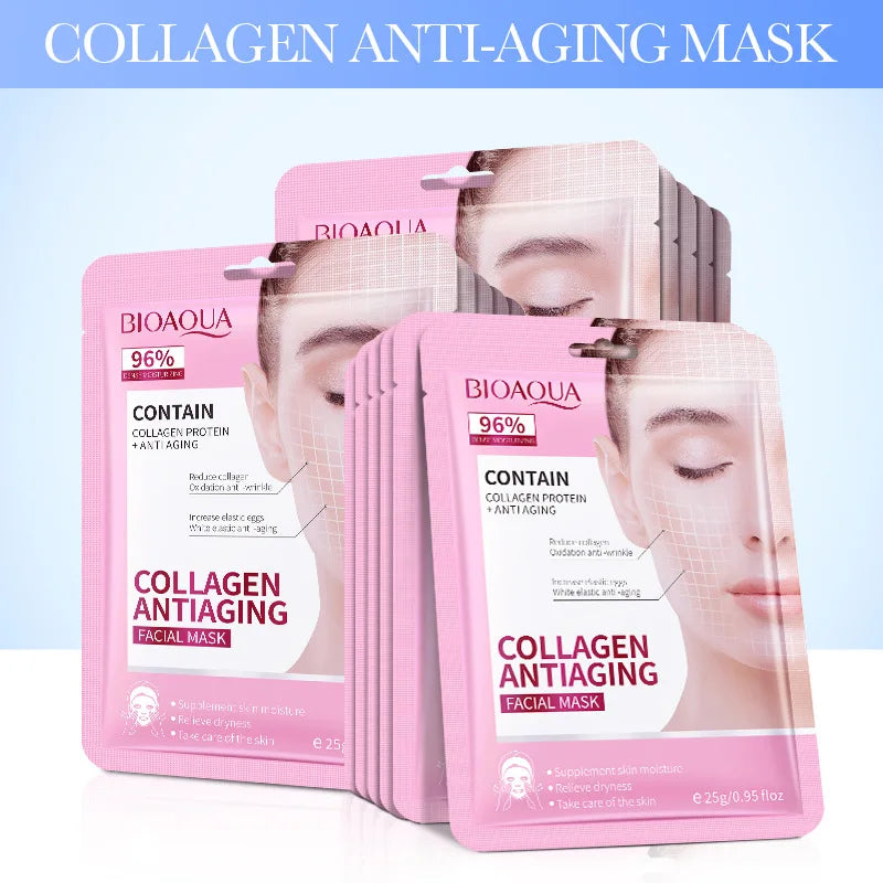 10pcs BIOAQUA Hyaluronic Acid Retinol Collagen Facial Masks Hydrating Brightening Moisturizing Face Mask Facial Skin Care