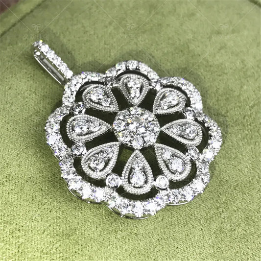 Elegant Flower Diamond Pendant Real 925 Sterling Silver Party Wedding Pendants Necklace For Women Bridal moissanite Jewelry Gift