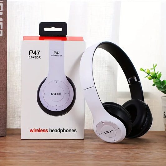P47 Wireless Bluetooth 5.0 Headset – Foldable Stereo Sports & Gaming Headphones for iPhone & Android