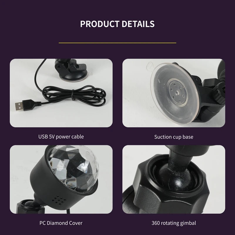 2PCS LED Novel and colorful projection lamps  USB Music Sync RGB Dream Colors  Suitable for: bedroom decorative lights, party ga