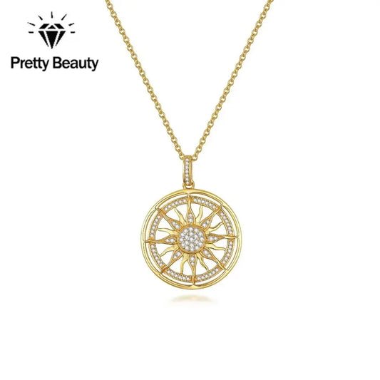 Pretty Beauty 925 Sterling Silver Moissanite Sun Pendant Necklace Gold Plated Diamond Clavicle Chain Fine Jewelry Gift for Women