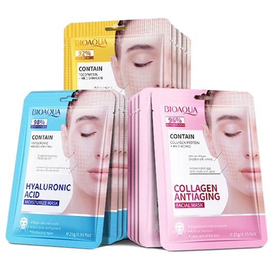 10pcs BIOAQUA  Hyaluronic Acid Retinol Collagen Facial Masks Hydrating Brightening Moisturizing Face Mask Facial Skin Care