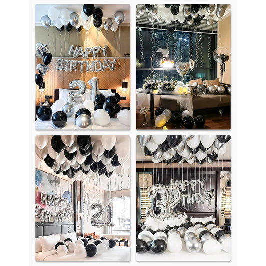 30/52/54 Black And White Balloons Set Silver Happy Birthday Banner Balloons For Birthday Decoration,Party,Holiday Decoration