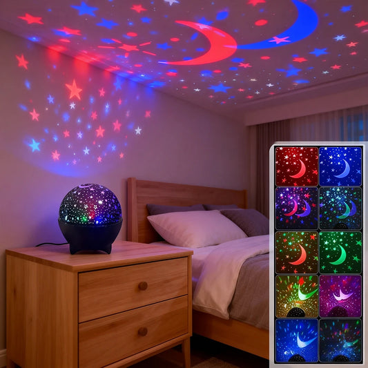 LED Star Moon Projector Lamp RGB Auto Rotating Magic Ball Moon Light Colorful Starry Sky Night Lights for Bedroom Home Decor