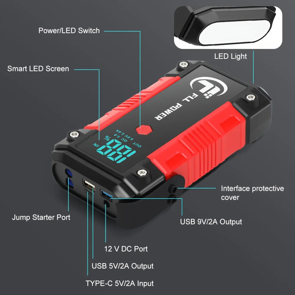 25800mAh 3500A Peak Car Jump Start Pack for up to 8.0L Gas and 7.0L Diesel,  with LCD Display & Dual USB Output & 12V DC Output
