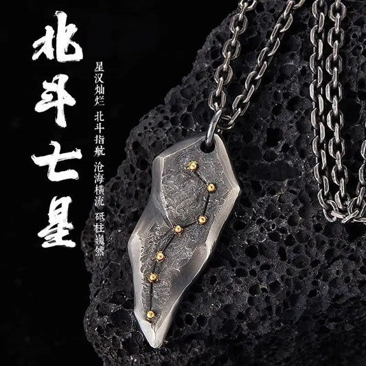 Big Dipper Pendant 925 Sterling Silver Make A Wish Necklace Men's Retro Old Duffy Handsome High-end Domineering Pendant Blessing