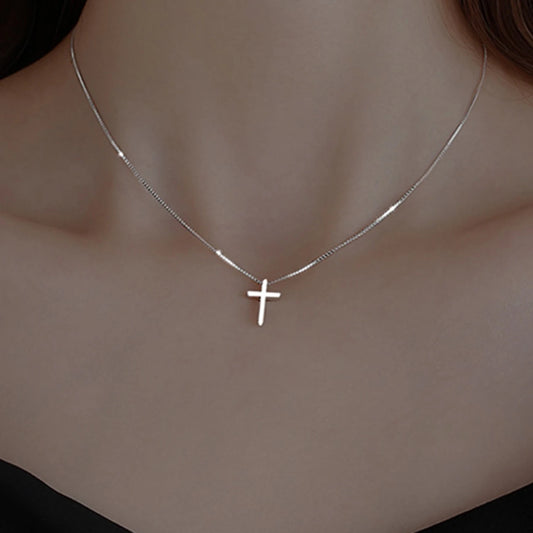 Fashion Silver Color Cross Pendant Necklace For Women Men Link Chain Charm Necklace Cool Boys Girls Punk Hip Hop Jewelry Gift