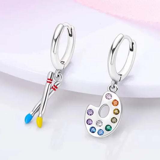 Pendant Earring 925 Silver Painter Asymmetric Earring For Woman Fashion Jewelry