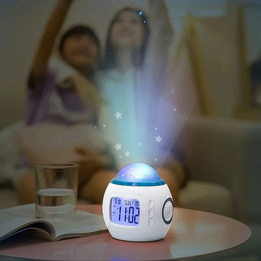 LED Alarm Clock with Projection Light Starry Sky Color Changing Bedside Night Light for Bedroom and Kids Room