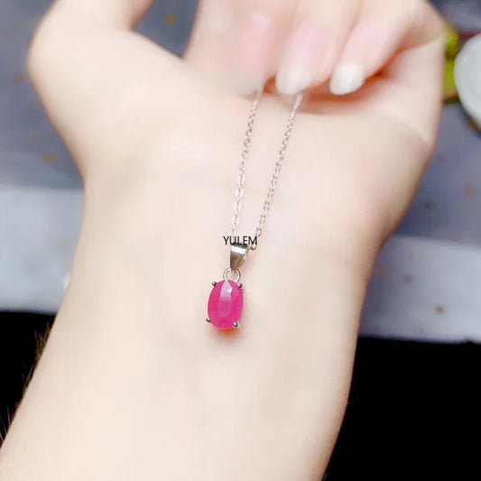 Jewelry Ruby Pendant for Daily Wear 5mm*7mm I Grade Natural Ruby Silver Pendant 925 Silver Ruby Jewelry for Office Woman