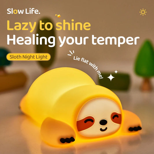 Kids Night Light | Cute Sloth Animal LED Touch Lamp USB Rechargeable Dimmable with 30-Min Timer Portable Bedside Decor Gift