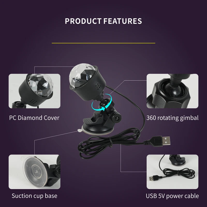 2PCS LED Novel and colorful projection lamps  USB Music Sync RGB Dream Colors  Suitable for: bedroom decorative lights, party ga